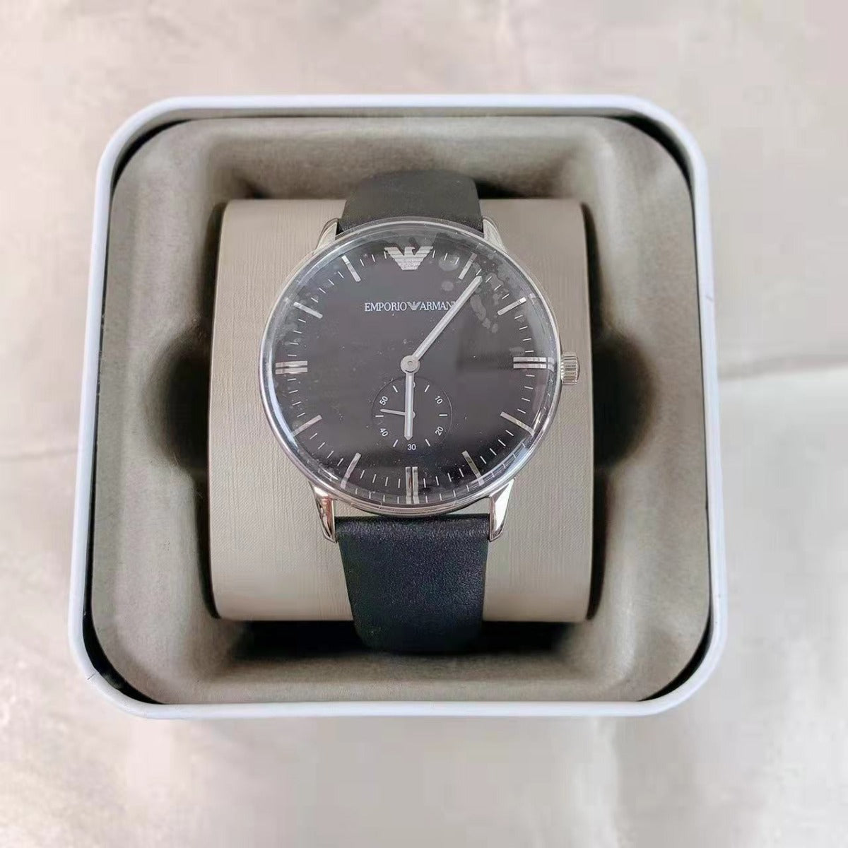 Emporio Armani AR0382 Men's Two-Hand Black Leather Watch Emporio Armani AR0382 Men's Two-Hand Black Leather Watch